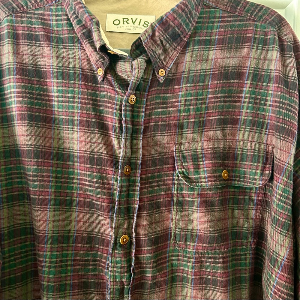 Orvis Flannel Shirt Mens XL Tall Red Green  Plaid Button Up